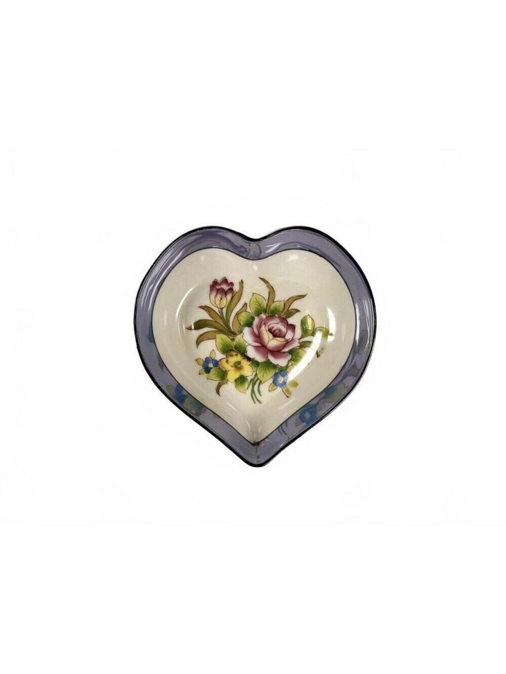 Antique Noritake Japan Lavender Luster Heart Trinket Dish Hand Painted Floral